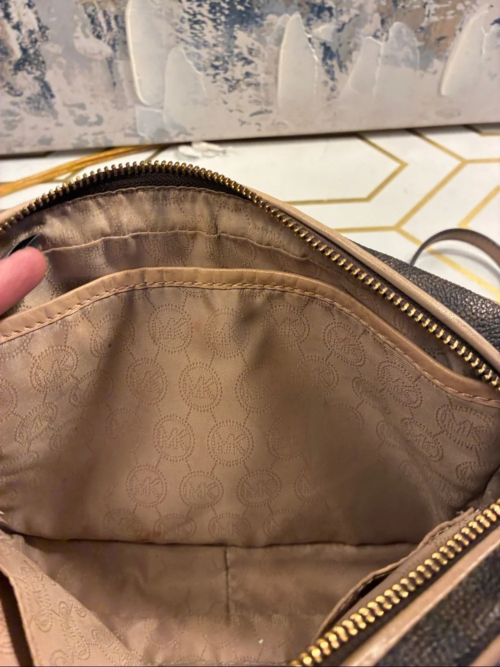 Genuine Michael Kors Brown and Beige MK Signature Crossbody Bag